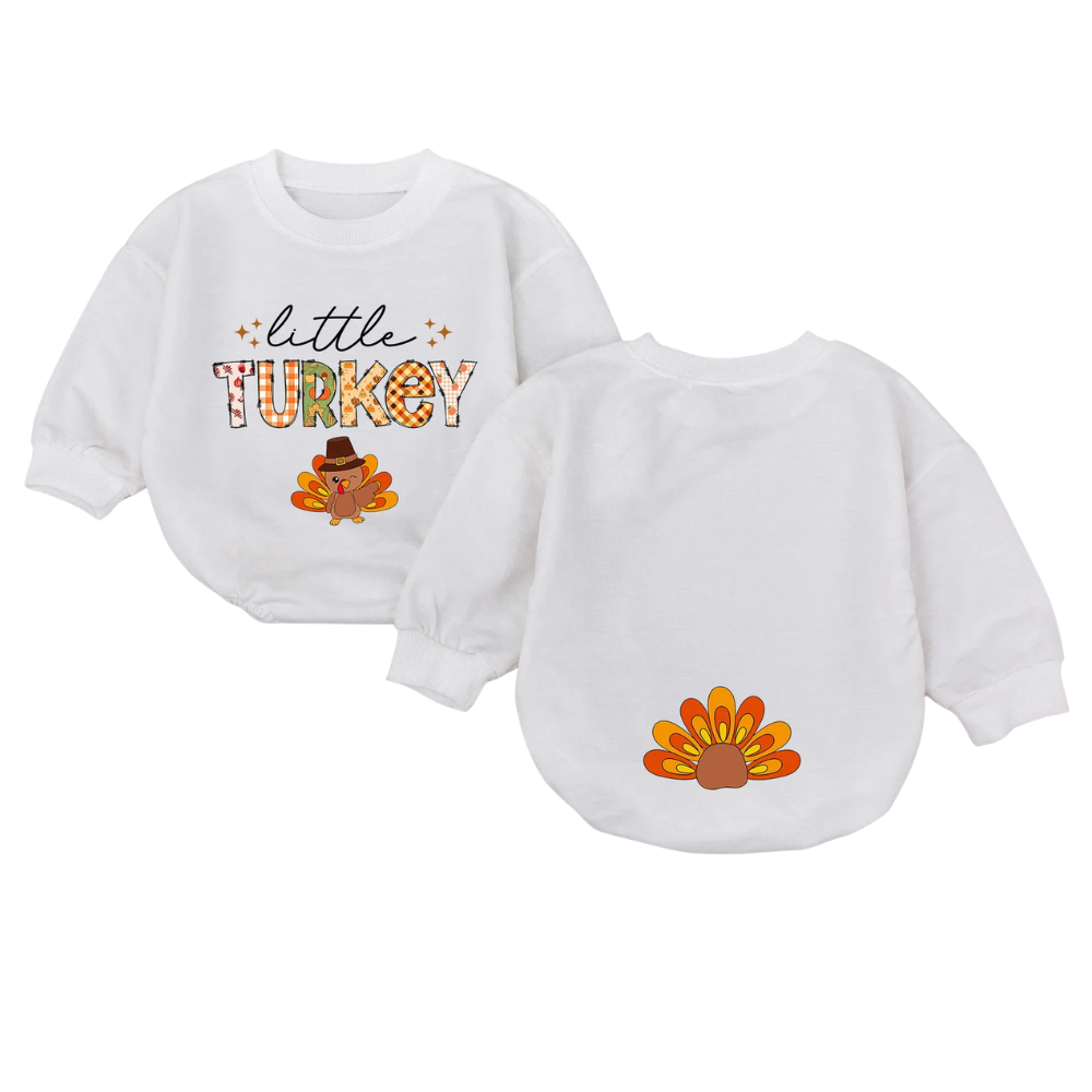 Little Turkey Baby Romper Sweatshirt, Thanksgiving Baby Romper Sweatshirt BB0051