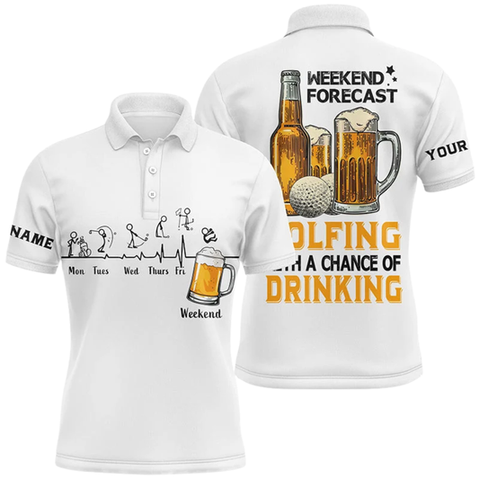 Custom Weekend Forecast Golfing With A Chance Of Drinking Men's Golf Polo Shirt, Custom Beer Funny Golf Shirt GZ0350