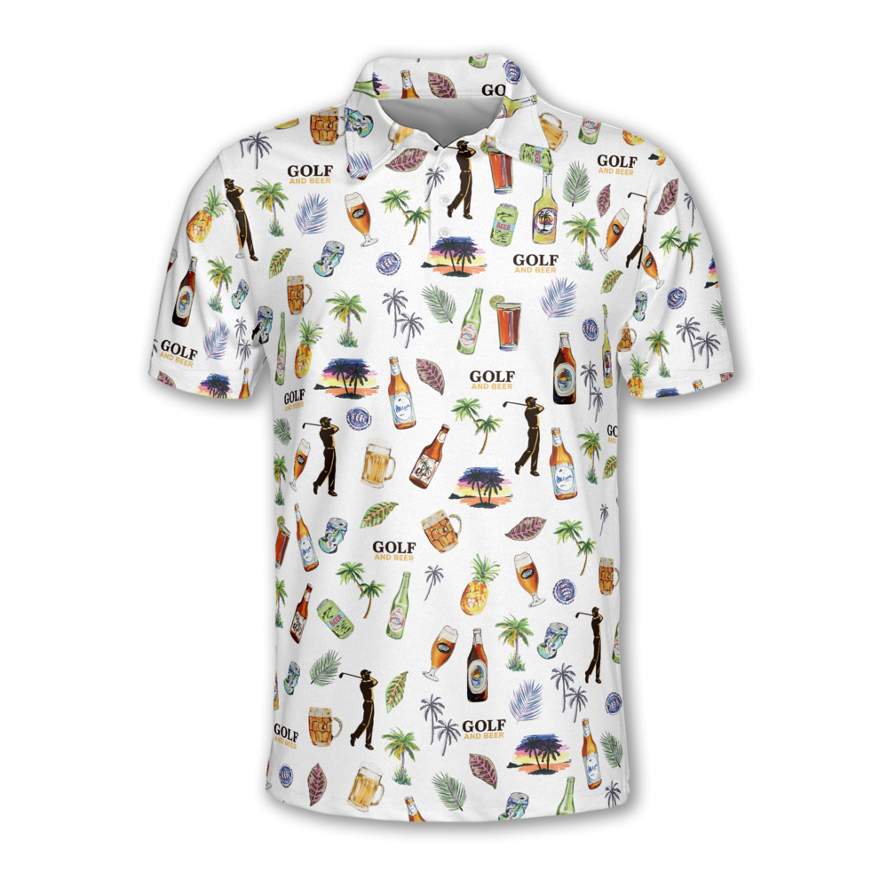 Golf And Beer Tropical Golf Polo Shirt Mens, Men's Beer Golf Shirts GM0438