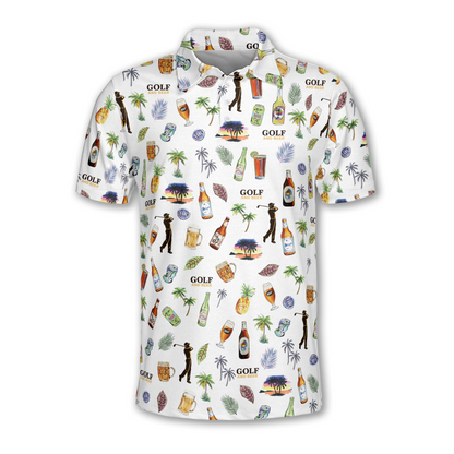 Golf And Beer Tropical Golf Polo Shirt Mens, Men's Beer Golf Shirts GM0438