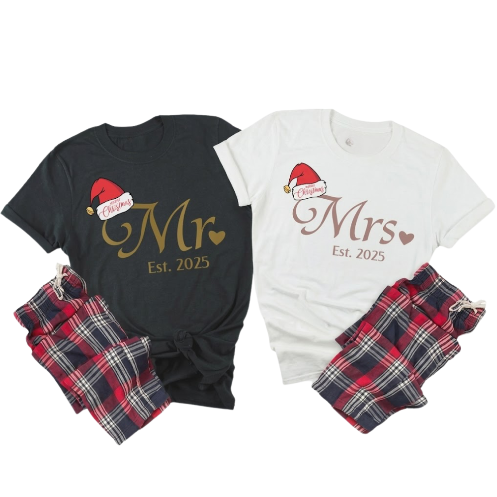 Merry Christmas Custom Matching Mr And Mrs T Shirt, Custom Year Christmas Matching Couple Shirts ET1218