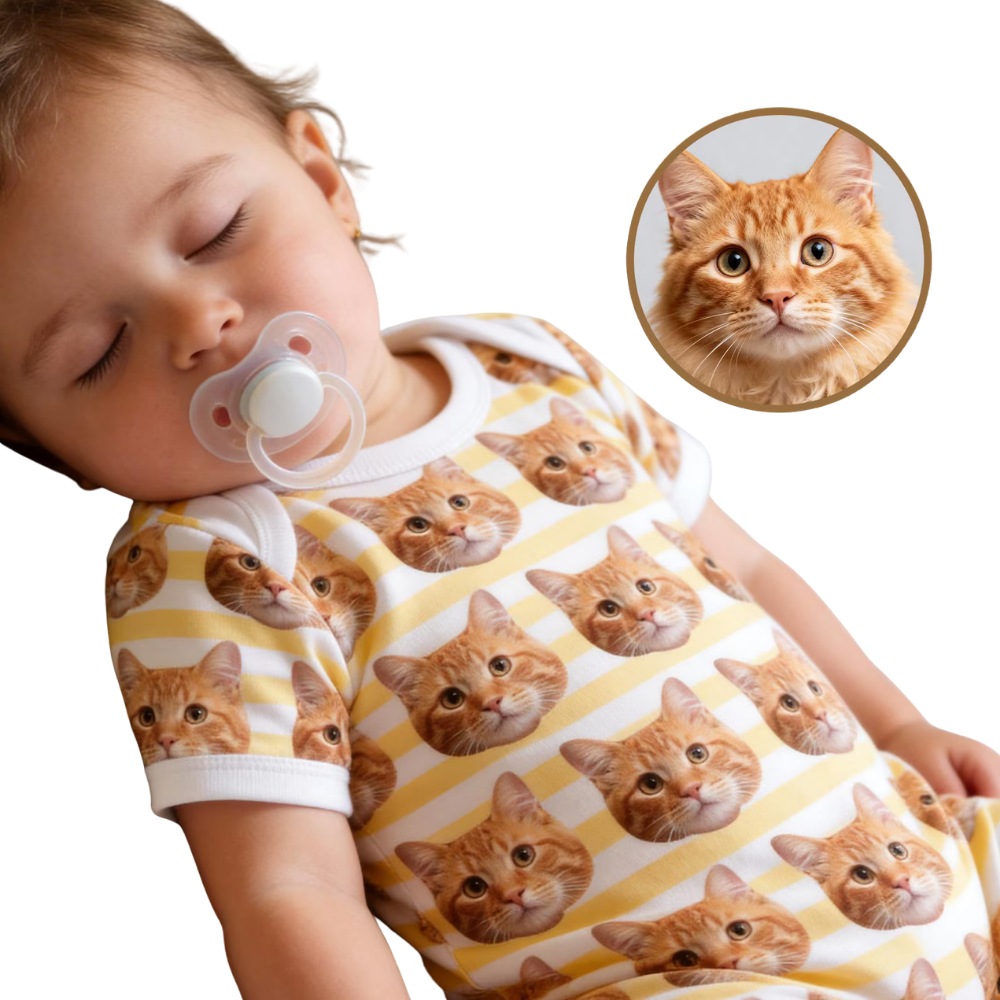 Custom Cat Faces Stripes Baby Bodysuit, Custom Pet Photo Bodysuit For Baby BB0448