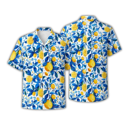 Lemon Yellow And Blue Hawaiian Shirt For Men Women, Lemon Hawaiian Shirt HE0907