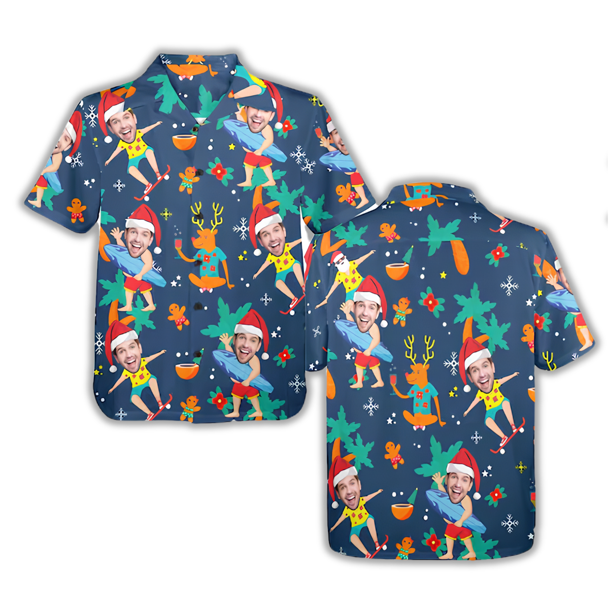 Custom Photo Christmas Tropical Hawaiian Shirt For Men Women, Custom Funny Faces Christmas Hawaiian Shirt HE0880