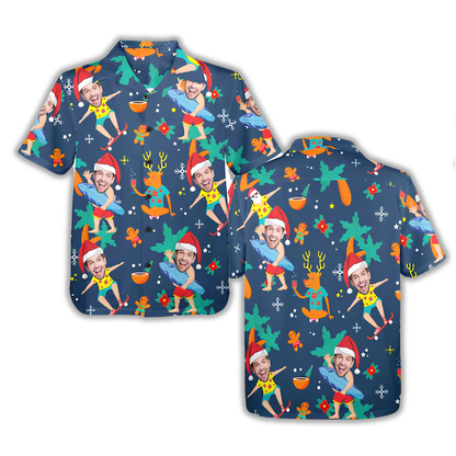 Custom Photo Christmas Tropical Hawaiian Shirt For Men Women, Custom Funny Faces Christmas Hawaiian Shirt HE0880