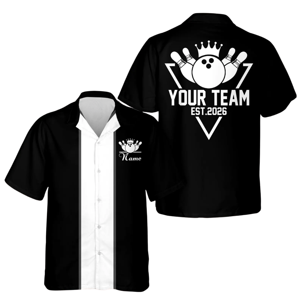 Custom Blue White Vintage Bowling Hawaiian Shirt With Year For Men, Custom Vintage Bowling Shirt BE0199