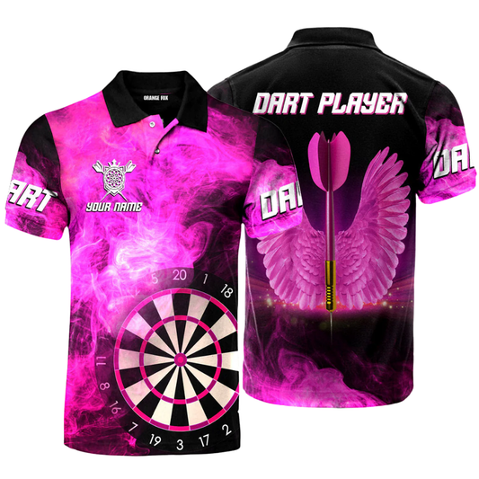 Arrow Swings Custom Name Black Pink Dart Polo Shirt Men, Custom Darts Shirts DZ0094