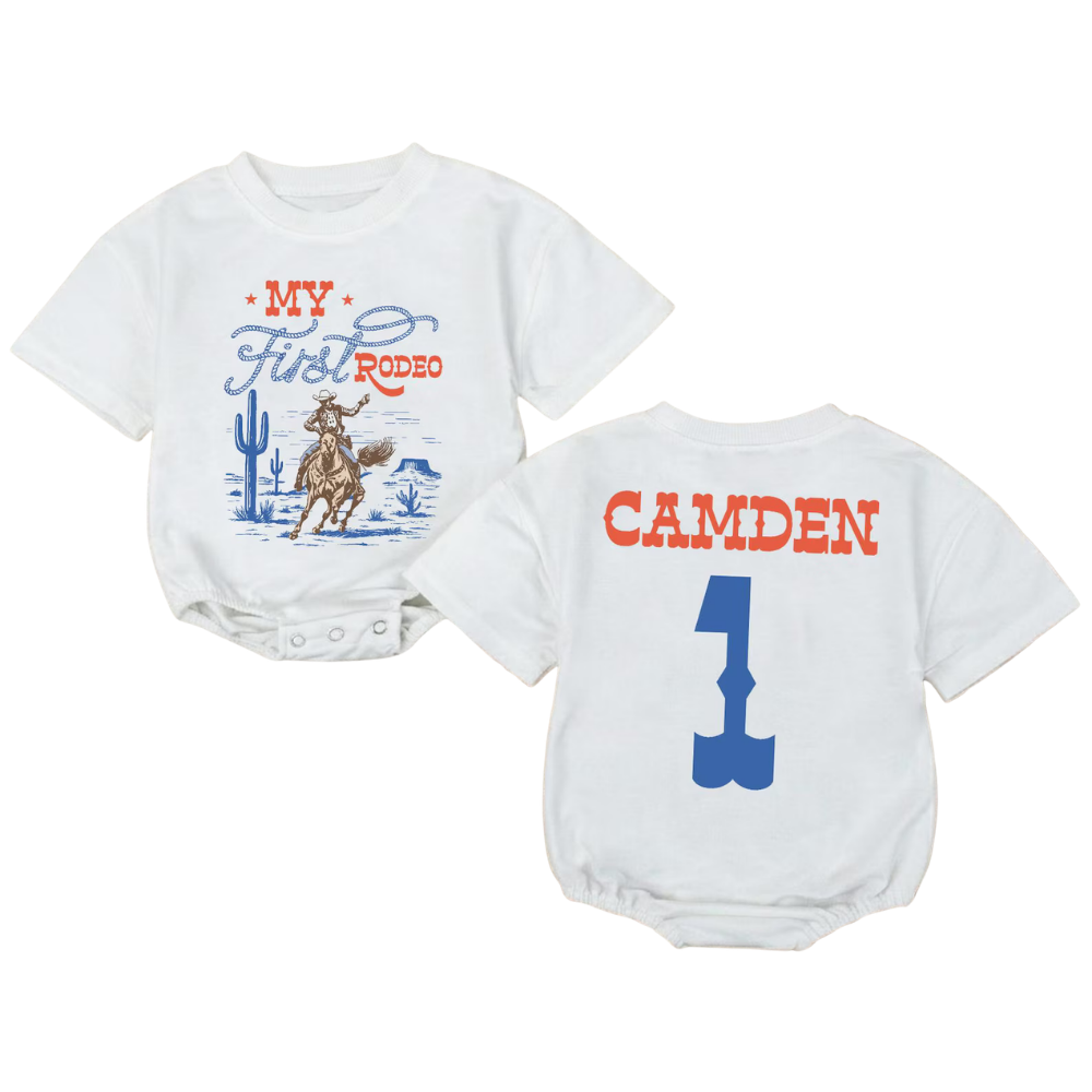 Personalized My First Rodeo Birthday Baby Tshirt Romper, Custom 1st Birthday Baby Western  Cowboy Romper BB0192