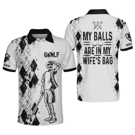 My Balls Are On My Wife's Bag Custom Skull Golf Polo Shirts For Men, Custom Funny Golf Shirts GE0380