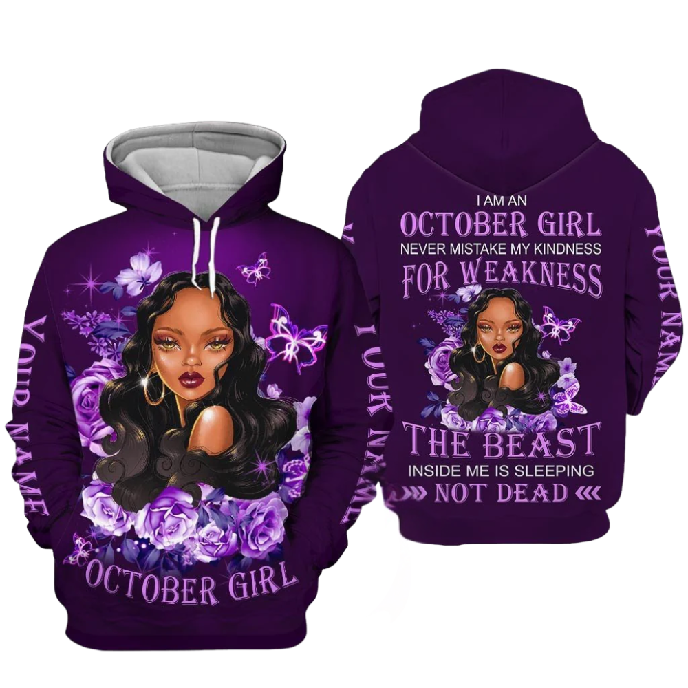 Personalized Name Birthday Outfit October Girl Not Dead Flower Purple All Over Printed Birthday Shirt TO2817