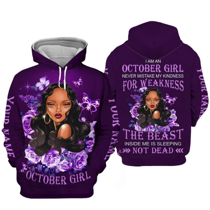 Personalized Name Birthday Outfit October Girl Not Dead Flower Purple All Over Printed Birthday Shirt TO2817