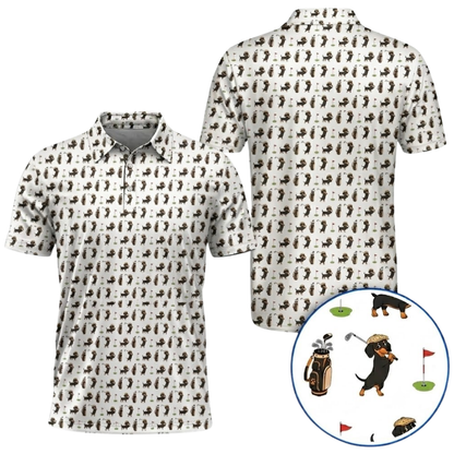 Dachshund Golfing Mens Golf Polo Shirt, Dachshund Dog Golf Shirts GZ0373