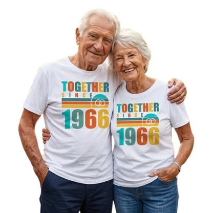 Since Together 1966 Custom Retro 60th Diamond Anniversary Matching Husband Wife T Shirts, Custom Anniversary Matching Couple Shirts ET0813