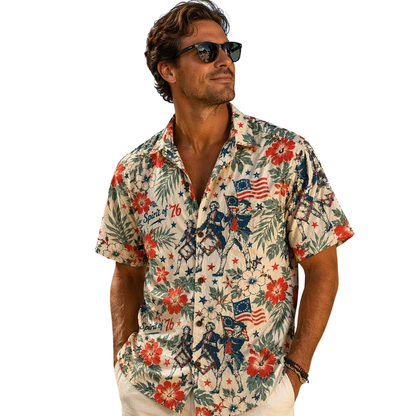 Vintage USA Flag Tropical Hawaiian Shirt Men Women, Vintage 4th Of July Hawaiian Shirts HE0273