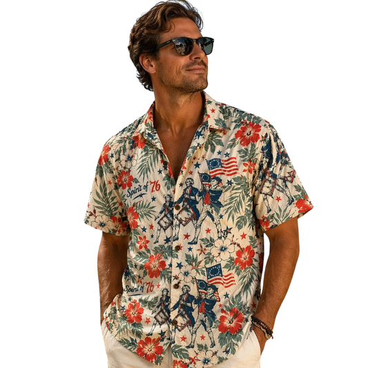 Vintage USA Flag Tropical Hawaiian Shirt Men Women, Vintage 4th Of July Hawaiian Shirts HE0273