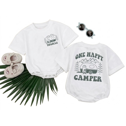One Happy Camper T Shirt Romper, First Birthday Baby Romper BB0158