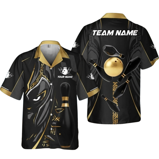 Custom Maori Tribal Black Golden Bowling Hawaiian Shirt, Custom Tribal Bowling Team Shirts Mens BZ0585