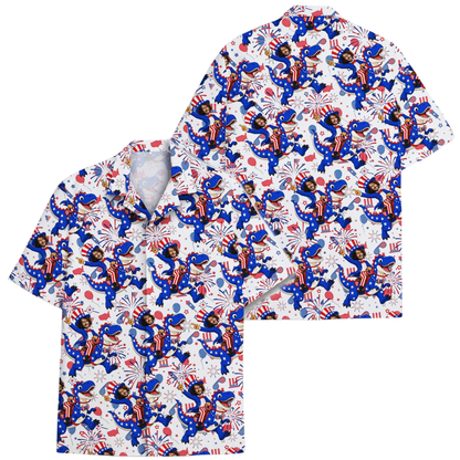 Custom Face Dinosaur American Flag Hawaiian Shirt Men, Custom Photo 4th Of July Hawaiian Shirts HE0280
