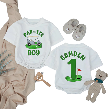 Par Tee Boy Custom 1st Birthday Baby Tshirt Romper, Custom Golf First Birthday Baby Boy Romper BB0286