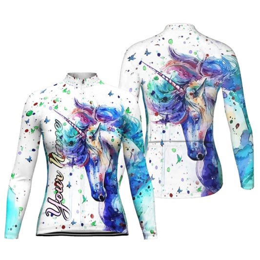 Custom Multicolor Unicorn Long Sleeve Cycling Jersey For Women, Custom Unicorn Cycling Jerseys CG0694