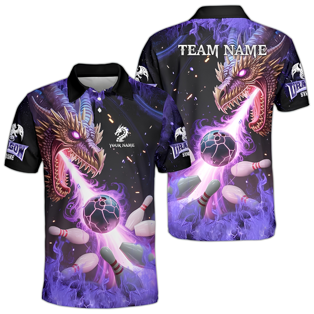 Custom Dragon Flame Bowling Men Jersey, Custom Dragon Bowling Team Shirts BZ0572