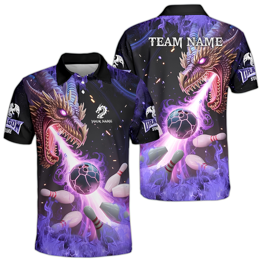Custom Dragon Flame Bowling Men Jersey, Custom Dragon Bowling Team Shirts BZ0572