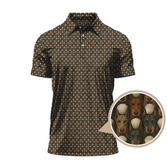 Doberman Pattern Men's Golf Polo Shirt, Doberman Dog Golf Shirts GE0449