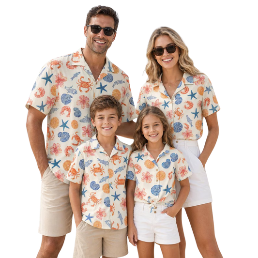 Seashell Beach Matching Family Hawaiian Shirt, Beach Family Hawaiian Shirts ET1214