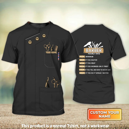 Funny Barber Shirt Custom, Barber Hourly Rate Barber Stylist Barber Shop Uniform Black TO2303