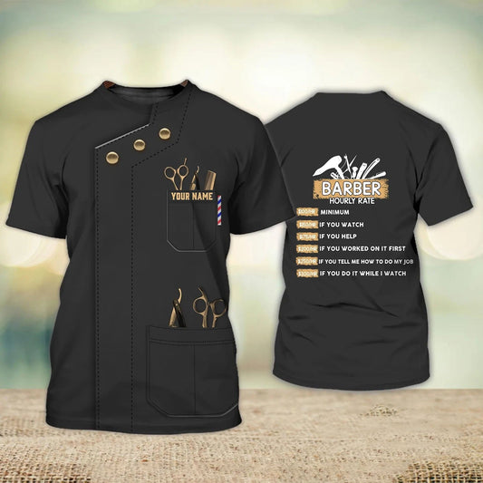 Funny Barber Shirt Custom, Barber Hourly Rate Barber Stylist Barber Shop Uniform Black TO2303