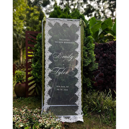Personalized Lace Wedding Welcome Sign, Custom Lace Welcome Banner For Wedding WD0228