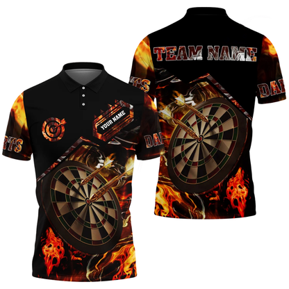Custom Flame Dartboard Dart Polo Shirt For Men, Custom Flame Darts Team Shirts DZ0095