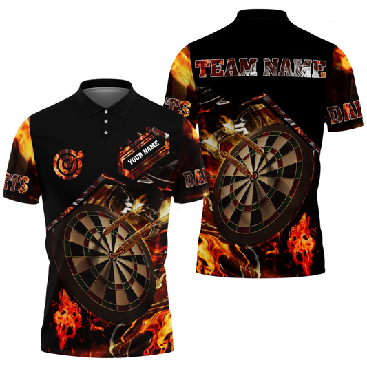Custom Flame Dartboard Dart Polo Shirt For Men, Custom Flame Darts Team Shirts DZ0095