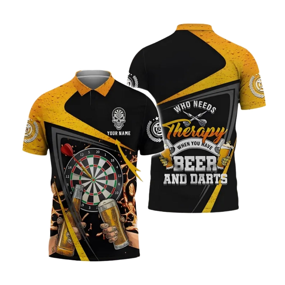 Who Needs Therapy When You Have Beer And Darts Custom Funny Darts Polo Shirt Mens, Custom Beer Darts Shirts DE0001