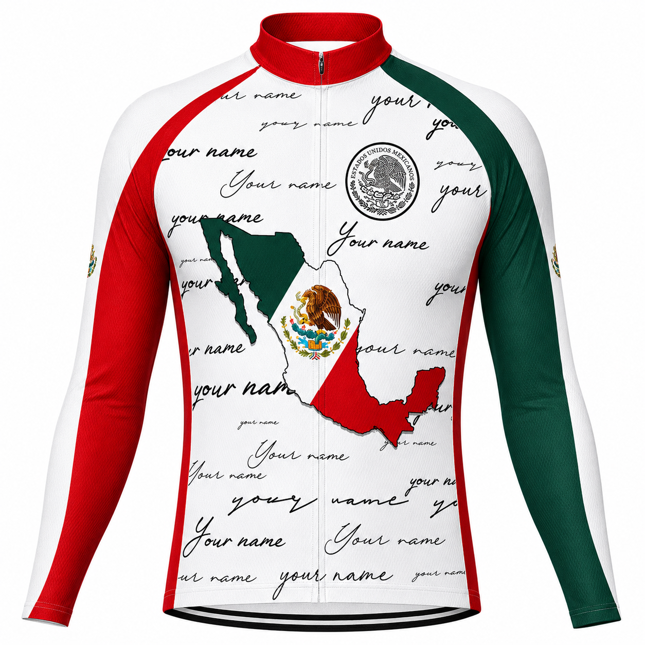 Mexico Flag Custom Name Long Sleeve Men's Cycling Jersey, Custom Mexico Cycling Jerseys CG0809