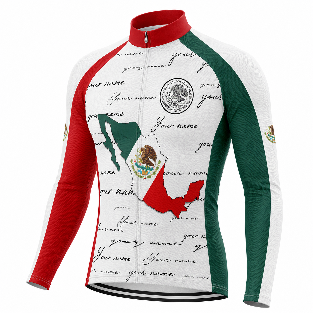 Mexico Flag Custom Name Long Sleeve Men's Cycling Jersey, Custom Mexico Cycling Jerseys CG0809
