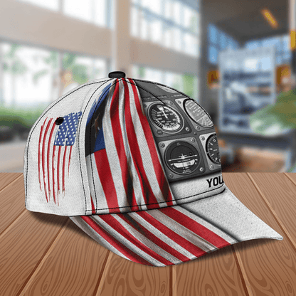 Personalized Pilot Classic Cap With American Flag, Personalized Gift for Pilot CA0219