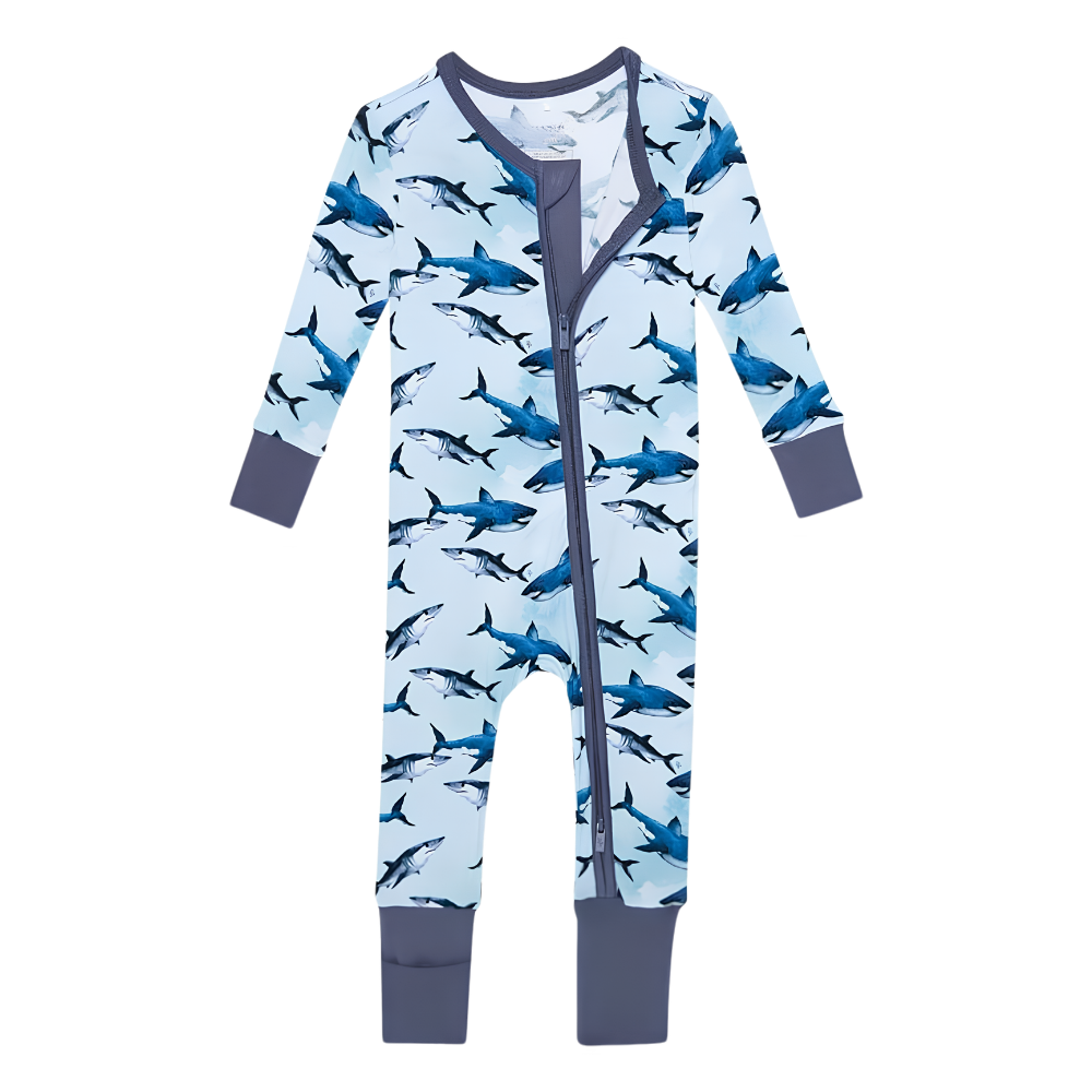 Blue Shark Baby Convertible Zippy Romper, Shark Lover Convertible Baby Romper BB0876