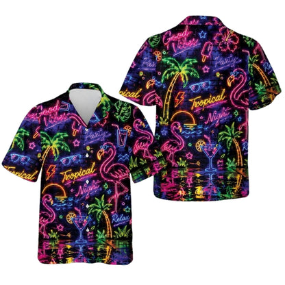 Neon Flamingo Tropical Hawaiian Shirts For Men Women, Flamingo Aloha Hawaiian Shirts HE0207