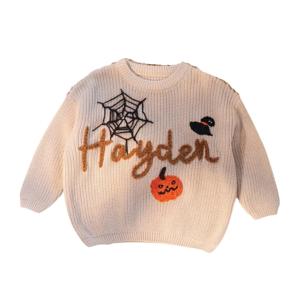 Personalized Halloween Baby Embroidered Knit Sweater, Custom Halloween Baby Sweatshirt BB0788