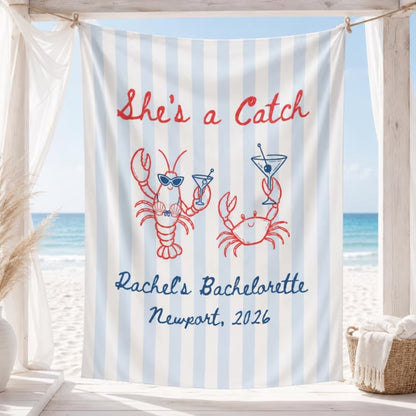 She's Catch Personalized Beach Bachelorette Party Banner, Custom Bachelorette Banner WD0426