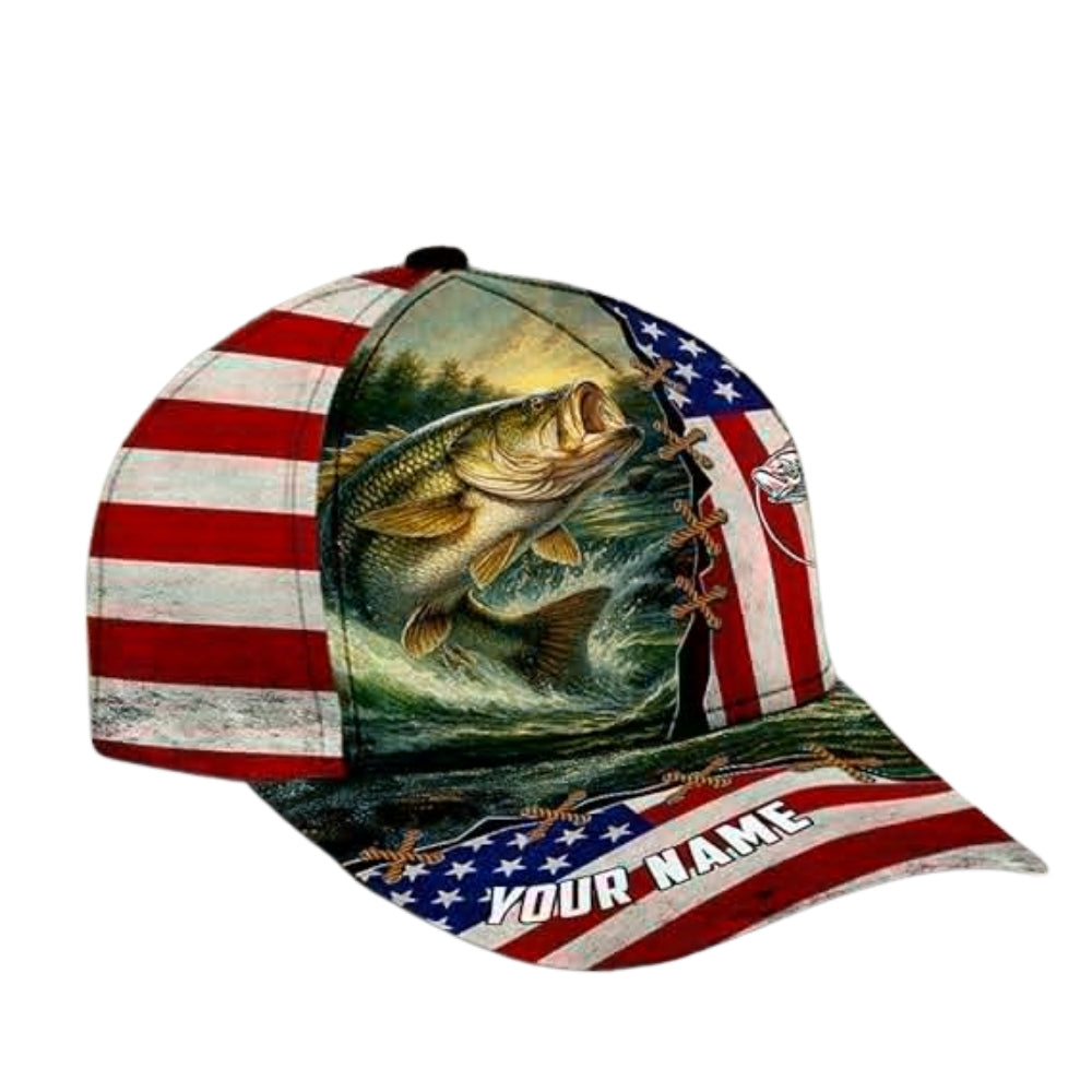 Custom American Flag Fishing Baseball Cap, Custom Patriotic Caps For Fishing Lovers CP0242