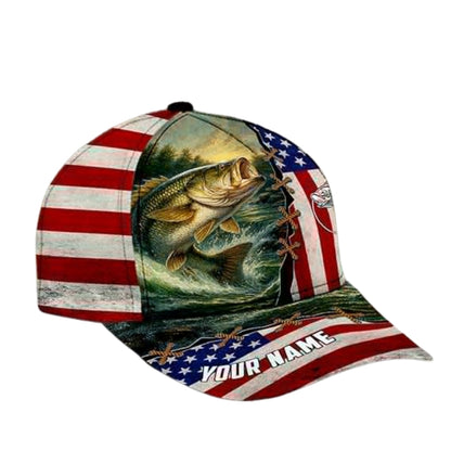 Custom American Flag Fishing Baseball Cap, Custom Patriotic Caps For Fishing Lovers CP0242