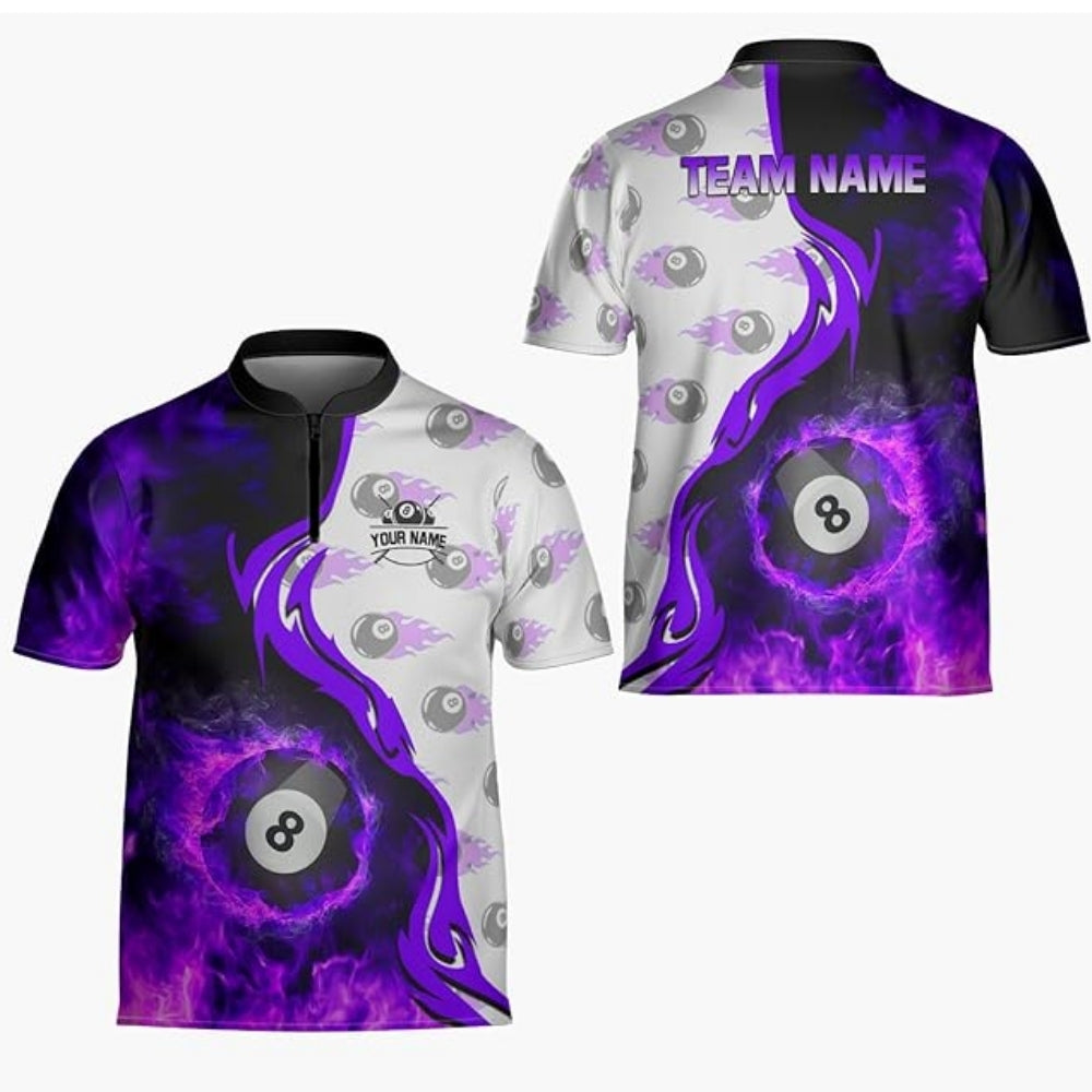 Custom Red Flaming 8 Ball Billiard Jersey For Mens, Custom 8 Ball Flame Billiard Team Shirts BIZ0184