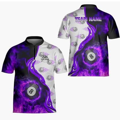Custom Red Flaming 8 Ball Billiard Jersey For Mens, Custom 8 Ball Flame Billiard Team Shirts BIZ0184