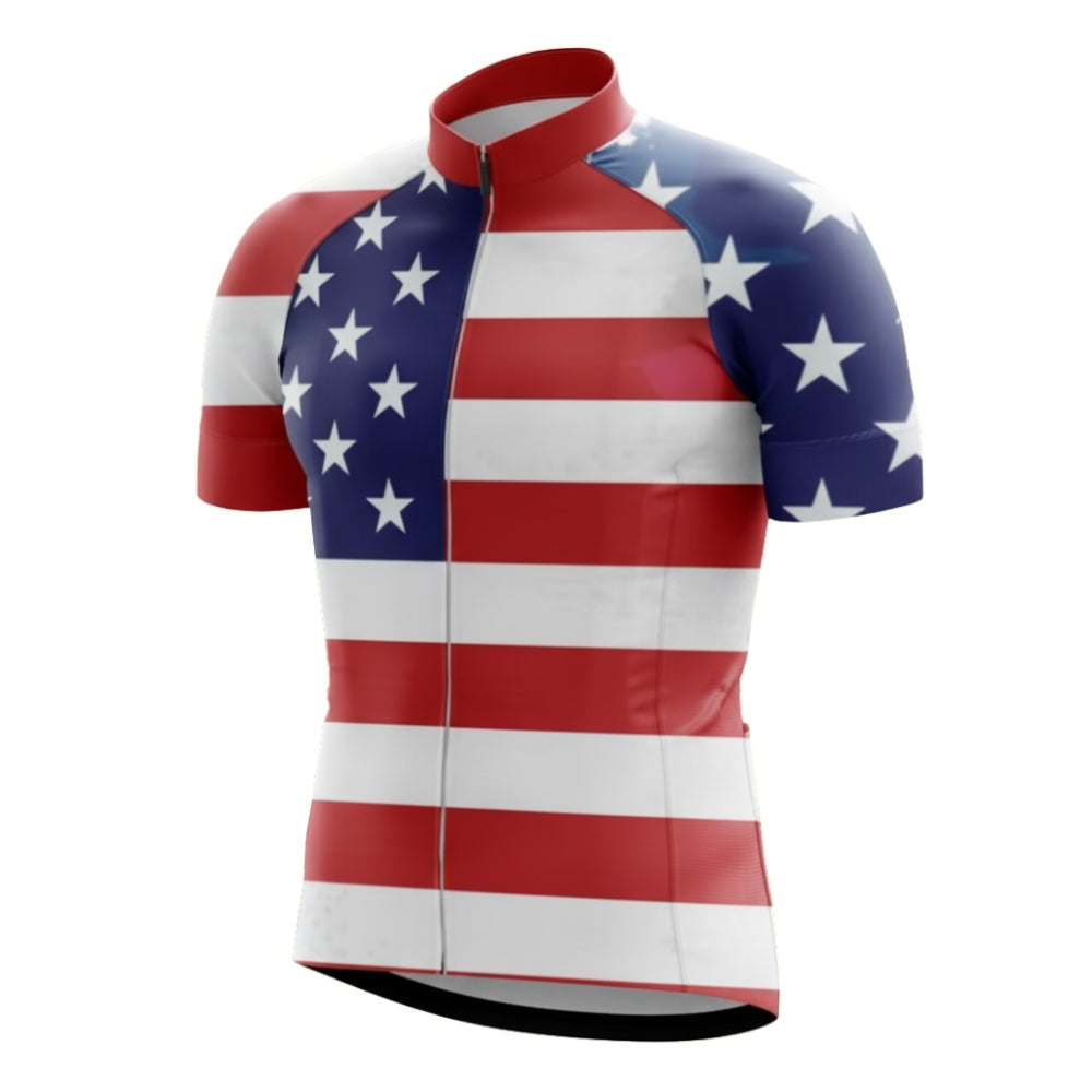 American Flag Men's Cycling Short Sleeve Jersey, Patriotic Cycling Jerseys Mens CE0043