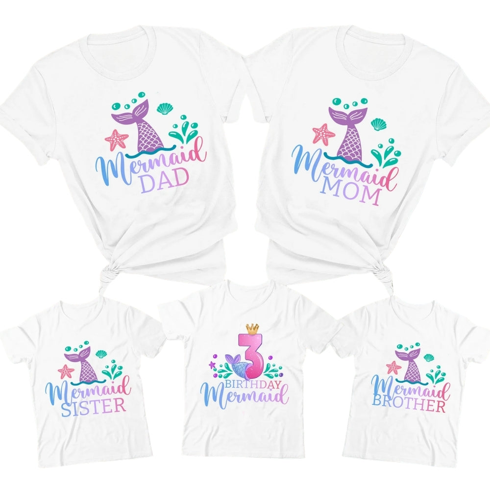 Custom Mermail Birthday Girl Matching Family T Shirts, Personalized Mermaid Birthday Family Shirts ET0419