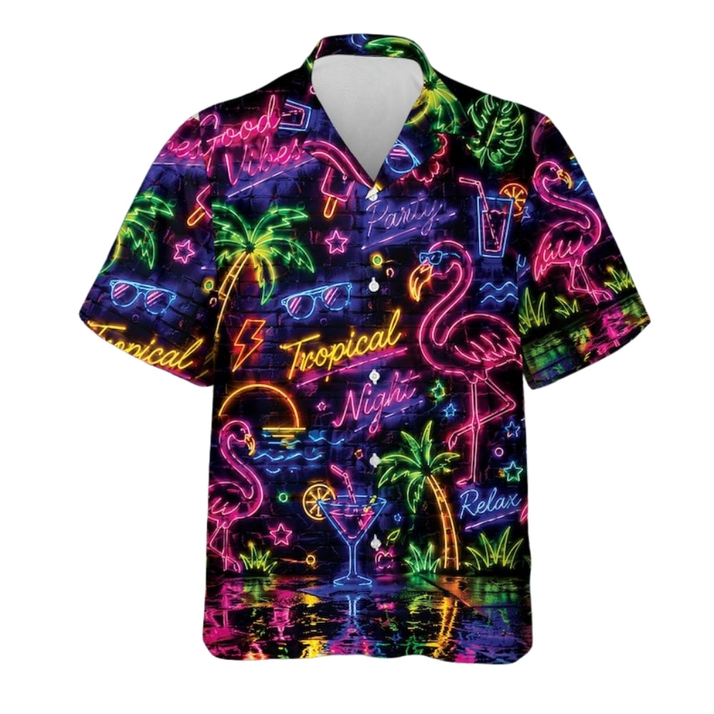 Neon Flamingo Tropical Hawaiian Shirts For Men Women, Flamingo Aloha Hawaiian Shirts HE0207