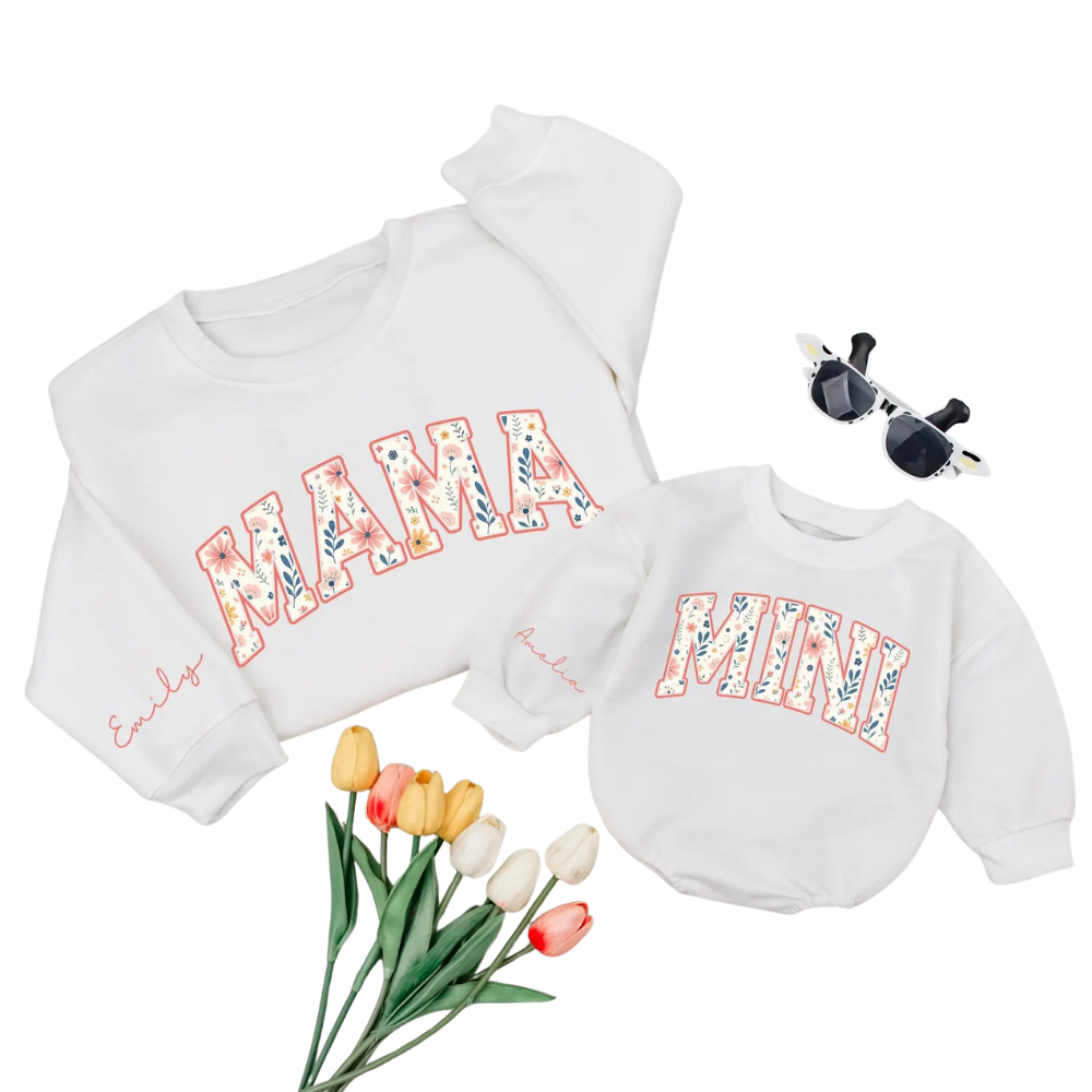 Custom Mama And Mini Floral Matching Sweatshirt, Custom Mommy And Baby Sweatshirt ET1625