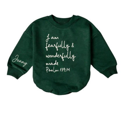I Am Fearfully & Wonderfully Made Psalm 139:14 Custom Baby Romper Sweatshirt, Personalized Christian Sweatshirt Baby Romper BB0453